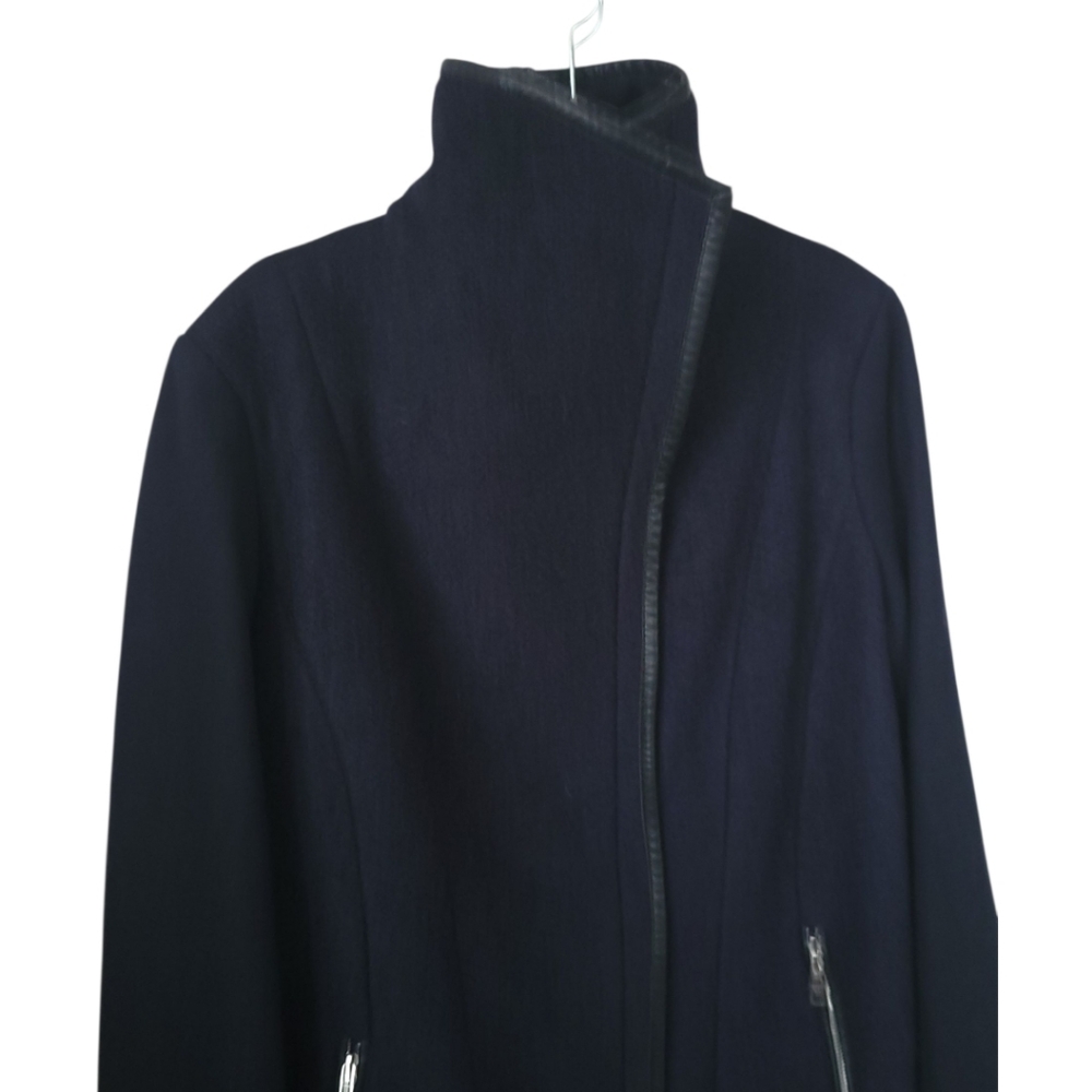 Tahari Elaine XXL Wool Blend Pea Coat Navy Asymmetrical Zip Collar Office - Picture 10 of 16